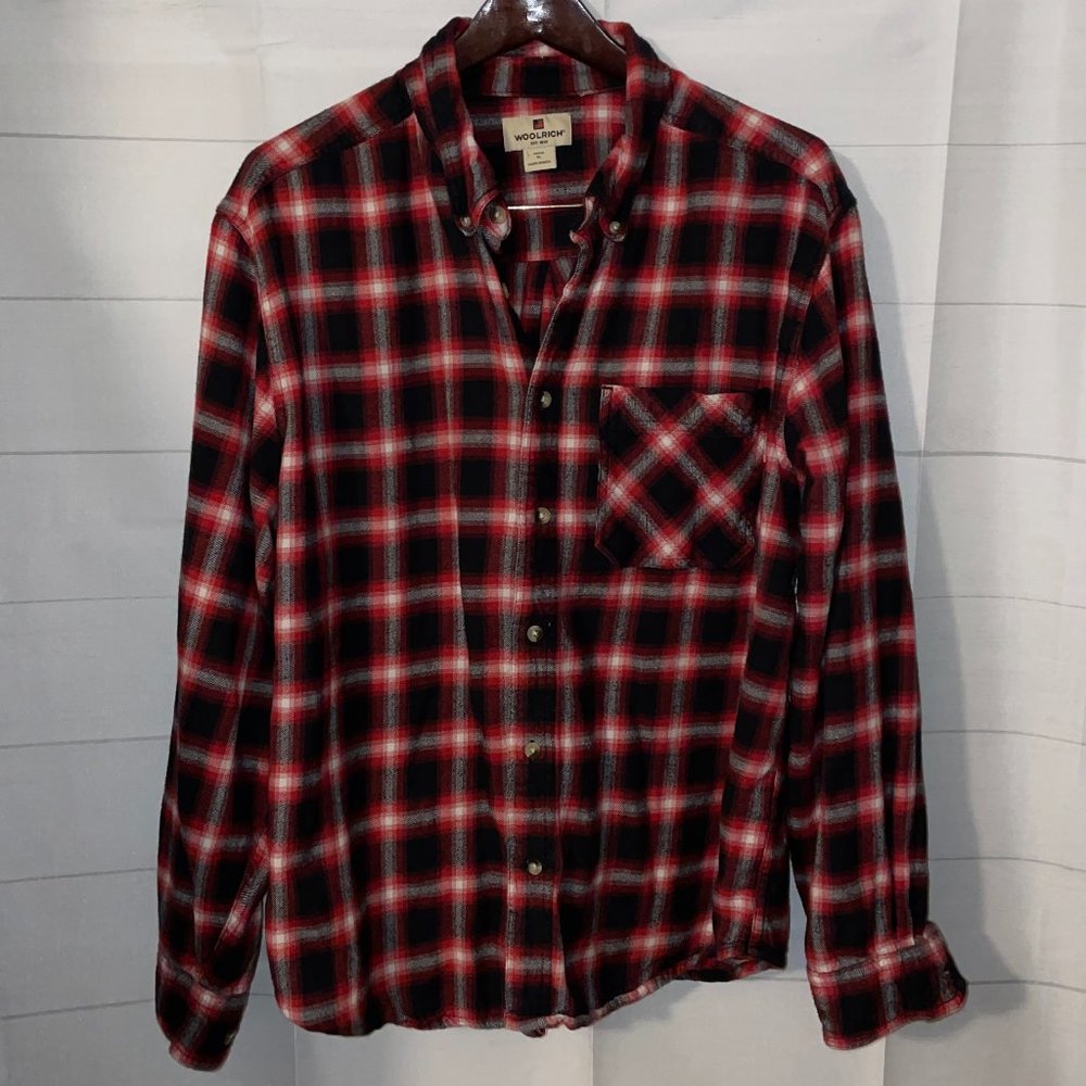 Woolrich Mens Plaid Flannel Button Down Shirt Size XL Red Black Long Sleeve